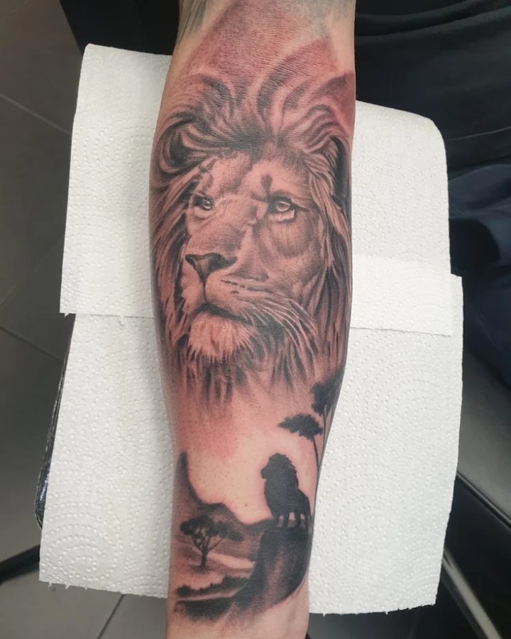 Ρεαλιστικό τατουάζ λιονταριού στον πήχη, Dream Tattoo Athens